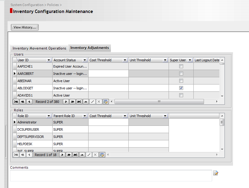 Inventory Configuration Maintenance
