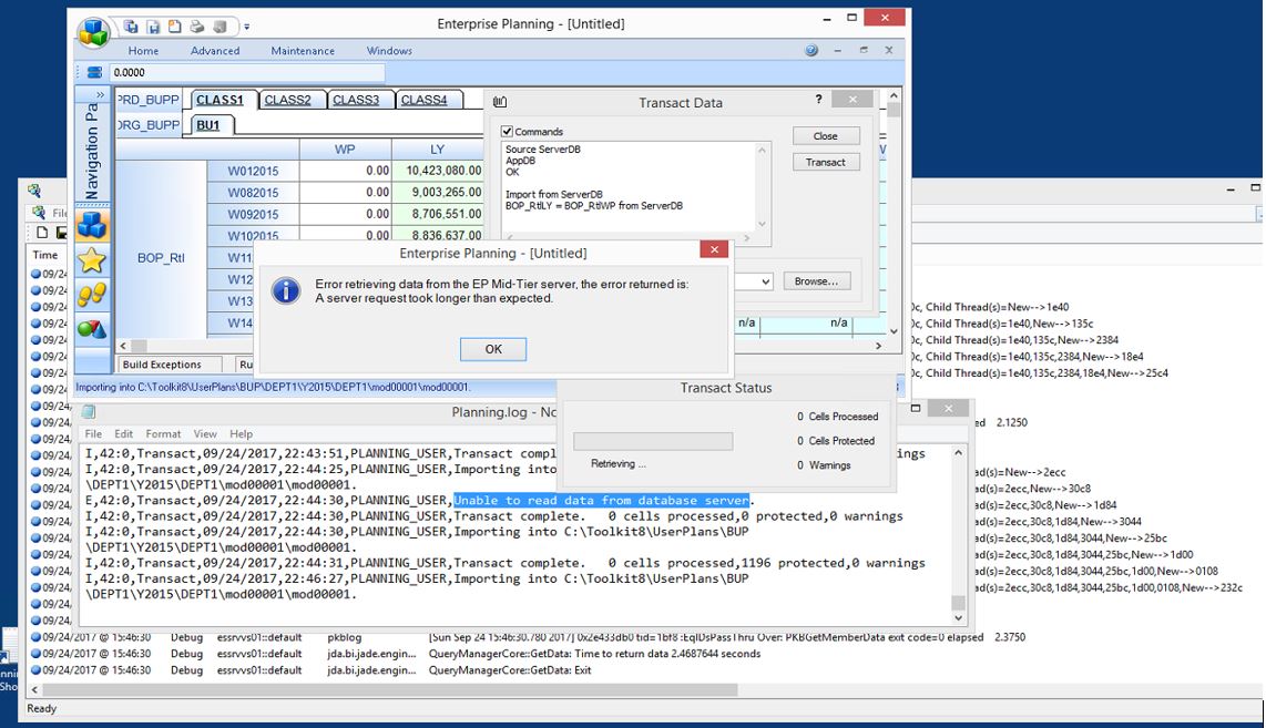 transact GUI timeout